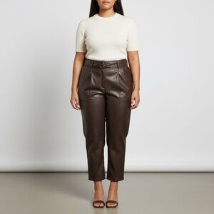 Addition Elle Brown Faux Leather polyurethane cropped Pants with Belt size 20